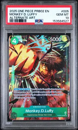 2025 One Piece Monkey D. Luffy PRB02-005 SR Alternate Art English Card PSA 10 💎 - Image 1