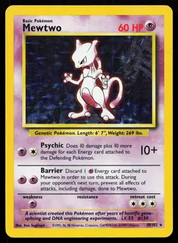 Mewtwo 10/102 Holo Rare Base Set Unlimited Pokemon Card - Image 1
