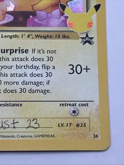 Pokemon Celebrations Promo Birthday Pikachu Foil Card Rare #24-*Writing On Card* - Image 4