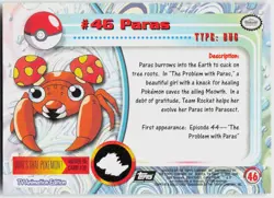 Paras Foil #46 Topps Trading Cards Series 1 Pokemon NM - Image 3