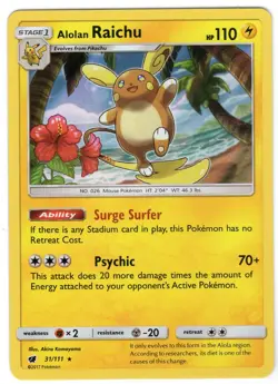 Alolan Raichu 31/111 Holo Rare Crimson Invasion Pokemon Holo Lightly Played - Image 1