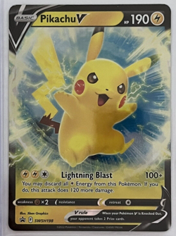 Pokemon Pikachu V Black Star Promo SWSH198 Sword & Shield Holo - Image 1