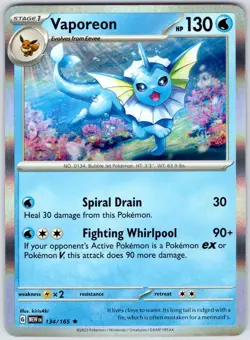 Vaporeon 134/165 Rare 151 Pokemon Holo Near Mint - Image 1