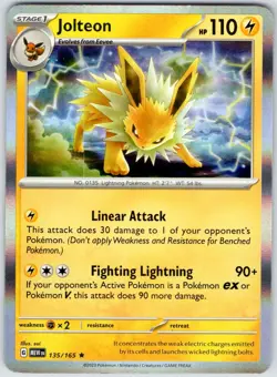 Jolteon 135/165 Rare 151 Pokemon Holo Near Mint - Image 1