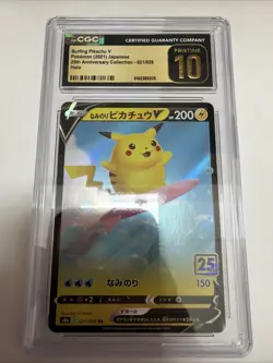 Surfing Pikachu V CGC Pristine 10 021/028 25th Anniversary Holo Japanese Pokemon - Image 1