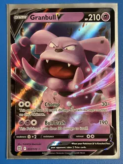 Pokemon TCG Granbull V Brilliant Stars 057/172 Holo Ultra Rare NM + Card Saver - Image 1