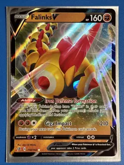 Falinks V 110/192 SWSH02: Rebel Clash Pokemon Ultra Rare Holo NM + Card Saver - Image 1