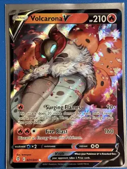 Holo Volcarona V 021/203 Ultra Rare Evolving Skies Pokemon TCG NM + Card Saver - Image 1