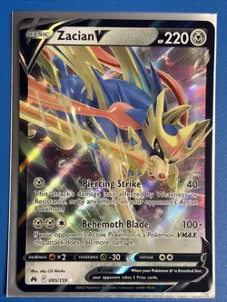 Holo Zacian V 095/159 Ultra Rare Crown Zenith Pokemon TCG NM + Card Saver - Image 1