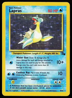 Lapras 10/62 Unlimited Holo Rare Fossil Pokemon Card - Image 1