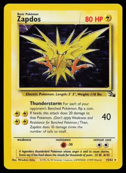 Zapdos 15/62 Unlimited Holo Rare Fossil Pokemon Card - Image 1