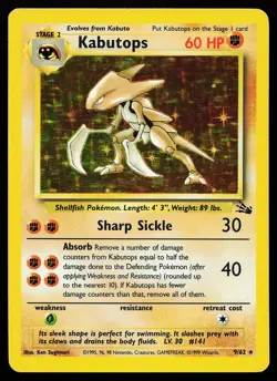 Kabutops 9/62 Unlimited Holo Rare Fossil Pokemon Card - Image 1