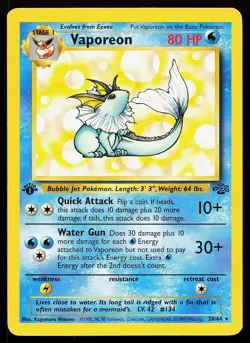 Vaporeon 28/64 1st Edition Rare Jungle Pokemon Card - Image 1