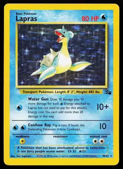 Lapras 10/62 Unlimited Holo Rare Fossil Pokemon Card - Image 1