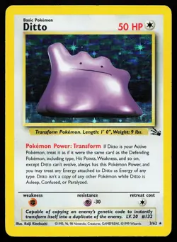 Ditto 3/62 Unlimited Holo Rare Fossil Pokemon Card - Image 1