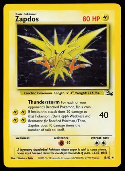 Zapdos 15/62 Unlimited Holo Rare Fossil Pokemon Card - Image 1