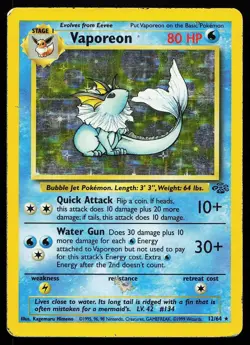 Vaporeon 12/64 Unlimited Holo Rare Jungle Pokemon Card - Image 1