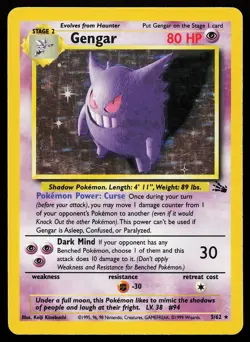 Gengar 5/62 Unlimited Holo Rare Fossil Pokemon Card - Image 1