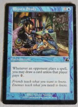 Rhystic Study 45/143 MP Enchantment 2000 Magic Prophecy Card Magic the Gathering - Image 1