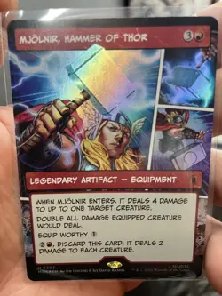 Mjolnir, Hammer of Thor Borderless MTG Marvel Super Heroes FOIL NM comic panel - Image 1