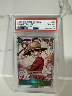 2025 ONE PIECE OP13-CARRYING ON HIS WILL ALTERNATE ART MONKEY D. LUFFY PSA 10 - Image 1