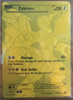 Zekrom Gold Full Art Secret Rare Holo 115/113 Legendary Treasures Pokemon Card - Image 1