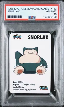 Snorlax #143 Pokemon Trading Card Game Mini KFC 1998 Nintendo WOTC PSA 10 - Image 1