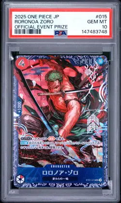 2025 ONE PIECE JAPANESE PROMOS OFFICIAL EVENT PRIZE #015 RORONOA ZORO PSA 10 - Image 1