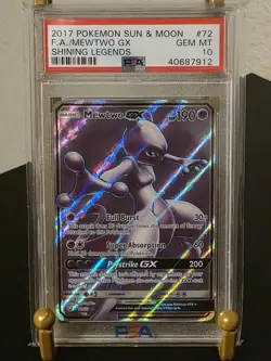 PSA 10 GEM MINT 2017 POKEMON SUN & MOON MEWTWO GX SHINING LEGENDS #72 FULL ART - Image 1