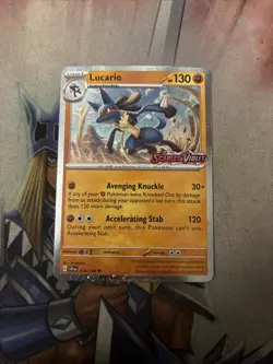 Pokemon TCG Lucario Stamped Cosmos Holo Card 114/198 Scarlet and Violet NM EN - Image 1