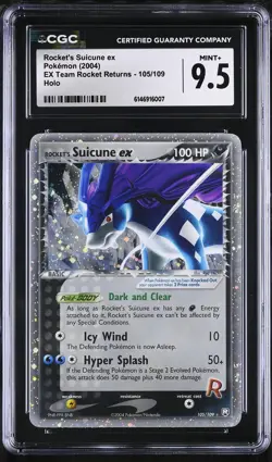 CGC 9.5 Rocket's Suicune EX 105/109 Team Rocket Returns Holo Swirl Pokemon Card - Image 1