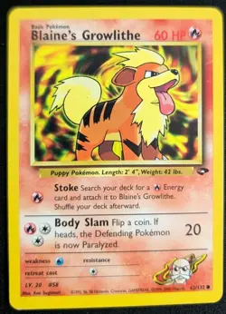 Blaine's Growlithe - 62/132 - Gym Heroes LP WOTC Vintage Pokemon - Image 1