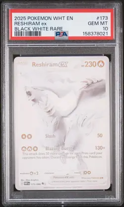 2025 POKEMON WHT EN-WHITE FLARE BLACK WHITE RARE #173 RESHIRAM EX PSA 10 - Image 1