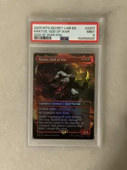 2025 MTG SECRET LAIR DROP GOD OF WAR: GREEK-FOIL #2207 KRATOS GOD OF WAR PSA 9 - Image 1