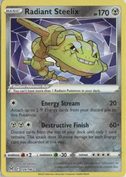 Radiant Steelix 124/196 Radiant Rare Lost Origin Pokemon Holo Near Mint - Image 1