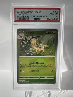 Pokemon English Prismatic Evolutions PSA 10 Leafeon Masterball Reverse Holo #005 - Image 3
