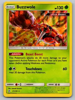 Buzzwole 21/236 Holo Rare Cosmic Eclipse Pokemon Lightly Played - Image 1