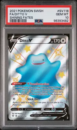 2021 POKEMON SWORD & SHIELD SHINING FATES #SV118 FULL ART/DITTO V PSA 10 - Image 1
