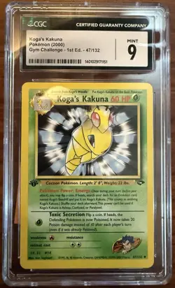 2000 Pokemon Gym Challenge Koga's Kakuna 47/132 1st Edition CGC 9 Mint - Image 1
