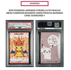 2015 XY Promo Jap Poncho Wearing Pikachu MC Business Card Charizard Y PSA-8 - Image 1