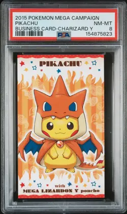 2015 XY Promo Jap Poncho Wearing Pikachu MC Business Card Charizard Y PSA-8 - Image 3
