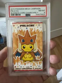 2015 XY Promo Jap Poncho Wearing Pikachu MC Business Card Charizard Y PSA-8 - Image 4
