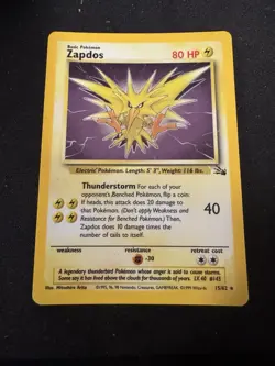 Pokemon TCG Zapdos Fossil Holo Unlimited Rare Card 15/62 Heavy Play - Image 1