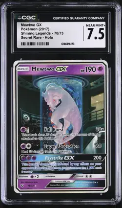 CGC 7.5 NEAR MINT+ Mewtwo Gx 78/73 Shining Legends Secret Rare Holo Pokemon Card - Image 1
