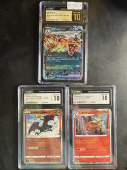 Pokemon CHARIZARD Japanese CGC 10 & PRISTINE 10 Graded 3 Card Lot - 066 001 010 - Image 1