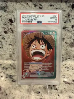 2025 One Piece Op13 EN Monkey D Luffy #001 ALTERNATE ART LEADER PSA 10 - Image 1