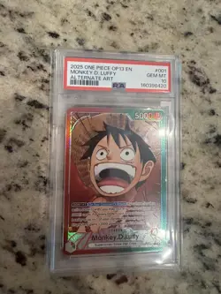 2025 One Piece Op13 EN Monkey D Luffy #001 ALTERNATE ART LEADER PSA 10 - Image 2