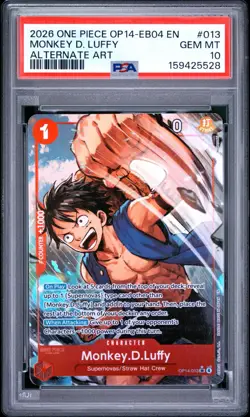 2026 One Piece OP14 EB04 EN Monkey D Luffy Alternate Art #013 PSA 10 GEM MINT - Image 1