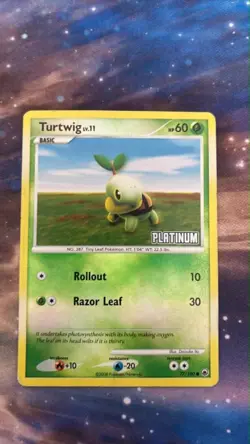 Turtwig 77/100 Platinum Reverse Holo Lv.11 Promo Stamped Pokemon Card DMG - Image 1