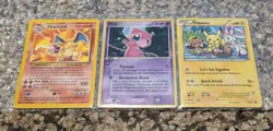 Vintage Pokemon Card Lot Of 3 Charizard Non-Holo Mew And Pikachu - Image 1